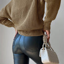 Cardigan casual de un solo botonadura de mangas largas y hombros caidos de unicolor para mujer, otono/invierno