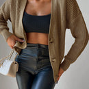 Cardigan casual de un solo botonadura de mangas largas y hombros caidos de unicolor para mujer, otono/invierno