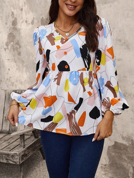 LUNE Camisa De Manga Larga Completa Para Mujer Con Mangas De Farol Impresas