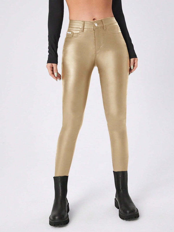 Essnce Pantalones ajustados de moda para mujer con bolsillos en diagonal y unicolor para primavera / verano