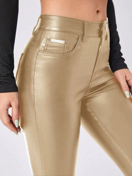 Essnce Pantalones ajustados de moda para mujer con bolsillos en diagonal y unicolor para primavera / verano