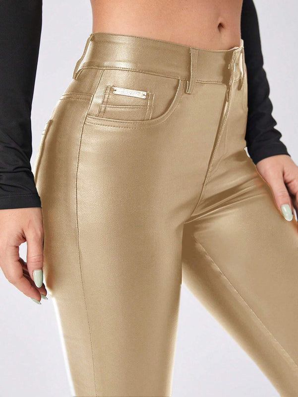Essnce Pantalones ajustados de moda para mujer con bolsillos en diagonal y unicolor para primavera / verano