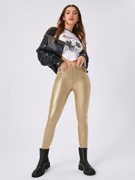 Essnce Pantalones ajustados de moda para mujer con bolsillos en diagonal y unicolor para primavera / verano