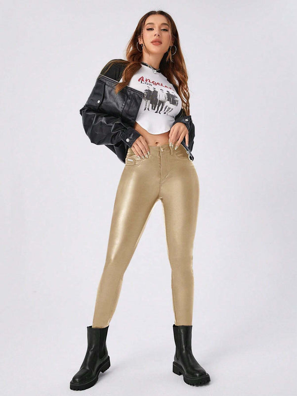 Essnce Pantalones ajustados de moda para mujer con bolsillos en diagonal y unicolor para primavera / verano