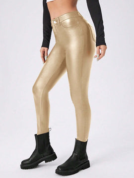 Essnce Pantalones ajustados de moda para mujer con bolsillos en diagonal y unicolor para primavera / verano