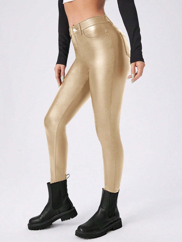Essnce Pantalones ajustados de moda para mujer con bolsillos en diagonal y unicolor para primavera / verano