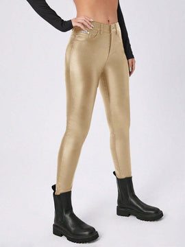 Essnce Pantalones ajustados de moda para mujer con bolsillos en diagonal y unicolor para primavera / verano