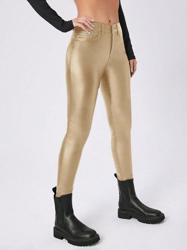 Essnce Pantalones ajustados de moda para mujer con bolsillos en diagonal y unicolor para primavera / verano