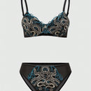ROMWE Goth Conjunto De Lenceria De Mujer Con Patchwork De Encaje