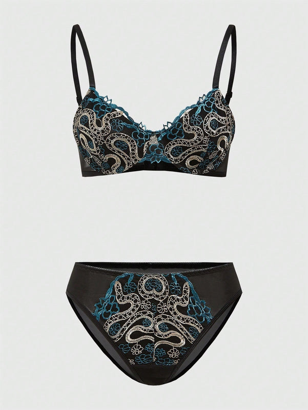 ROMWE Goth Conjunto De Lenceria De Mujer Con Patchwork De Encaje