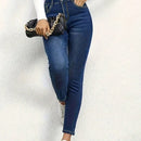 Pantalones casuales estilo americano de mujer con efecto desgastado y bolsillos