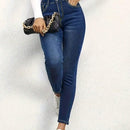 Pantalones casuales estilo americano de mujer con efecto desgastado y bolsillos