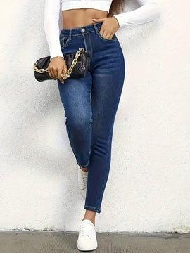 Pantalones casuales estilo americano de mujer con efecto desgastado y bolsillos