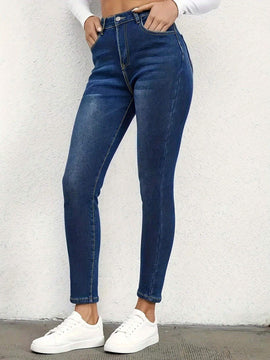 Pantalones casuales estilo americano de mujer con efecto desgastado y bolsillos