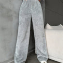 Pantalones largos de peluche de color solido para mujer