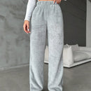 Pantalones largos de peluche de color solido para mujer