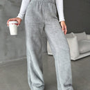 Pantalones largos de peluche de color solido para mujer