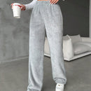 Pantalones largos de peluche de color solido para mujer