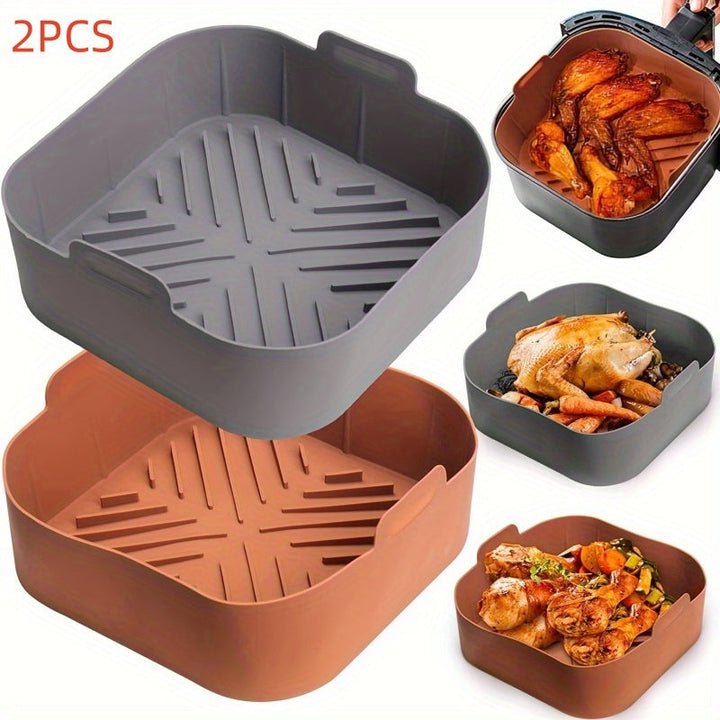 2 piezas de forros de silicona para freidora de aire de 21.01 cm, resistentes al calor, reutilizables, antiadherentes, aptos para lavavajillas, para freidoras de aire de 5.5 a 7QT, accesorios de cocina fáciles de limpiar, forros versátiles | Superficie t