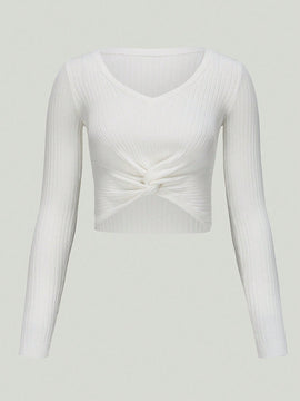 EZwear Sueter De Canale Con Dobladillo Retorcido Para Mujer