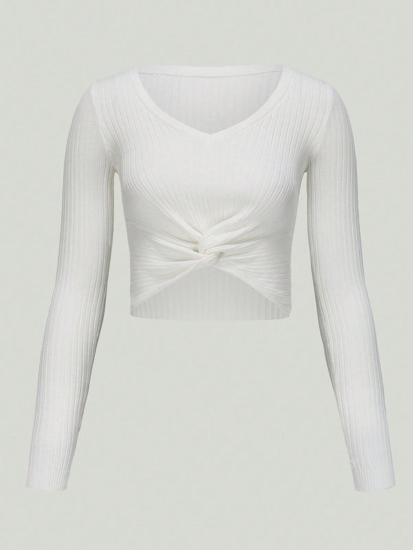 EZwear Sueter De Canale Con Dobladillo Retorcido Para Mujer