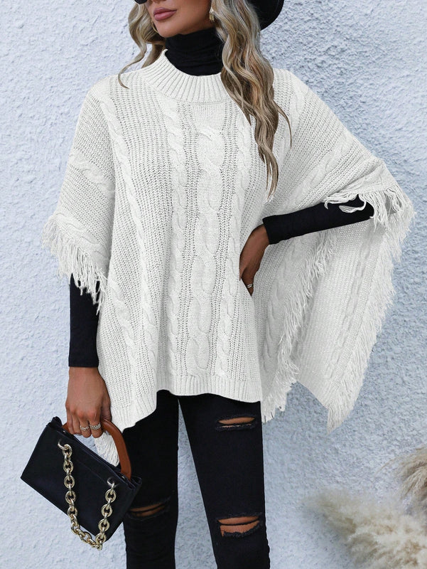 LUNE Jersey Tipo Poncho Con Borde De Borlas