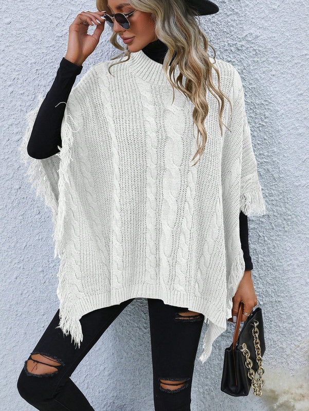 LUNE Jersey Tipo Poncho Con Borde De Borlas