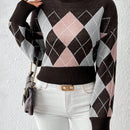 Frenchy Sueter De Cuello Alto Con Patron De Diamantes Para Mujer