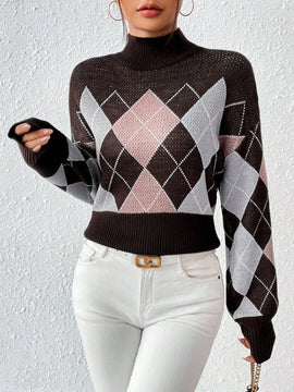 Frenchy Sueter De Cuello Alto Con Patron De Diamantes Para Mujer