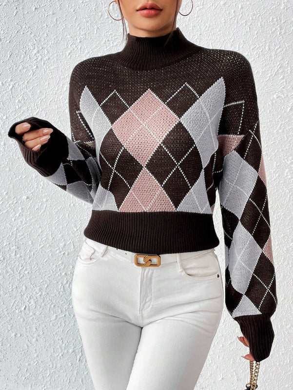 Frenchy Sueter De Cuello Alto Con Patron De Diamantes Para Mujer