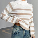 EZwear Sueter De Cuello Alto Con Mangas Raglan Y Rayas