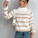 EZwear Sueter De Cuello Alto Con Mangas Raglan Y Rayas
