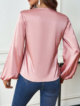 Clasi Camisa De Manga De Farol Retorcida Para Mujeres