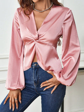 Clasi Camisa De Manga De Farol Retorcida Para Mujeres