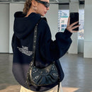 Dazy sudadera larga con capucha, holgada, con cordon y estampado de eslogan casual para mujer, otono