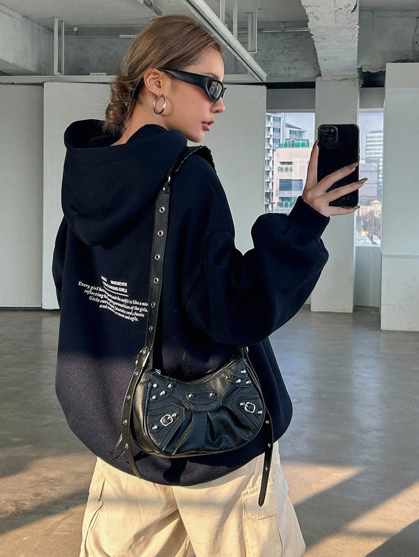 Dazy sudadera con capucha de manga larga con estampado de letras minimalista, uso diario informal