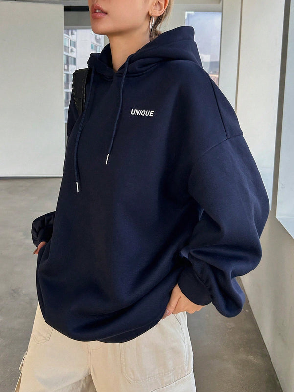 Dazy sudadera con capucha de manga larga con estampado de letras minimalista, uso diario informal