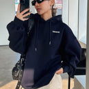 Dazy sudadera larga con capucha, holgada, con cordon y estampado de eslogan casual para mujer, otono