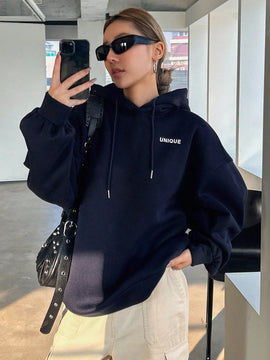 Dazy sudadera con capucha de manga larga con estampado de letras minimalista, uso diario informal