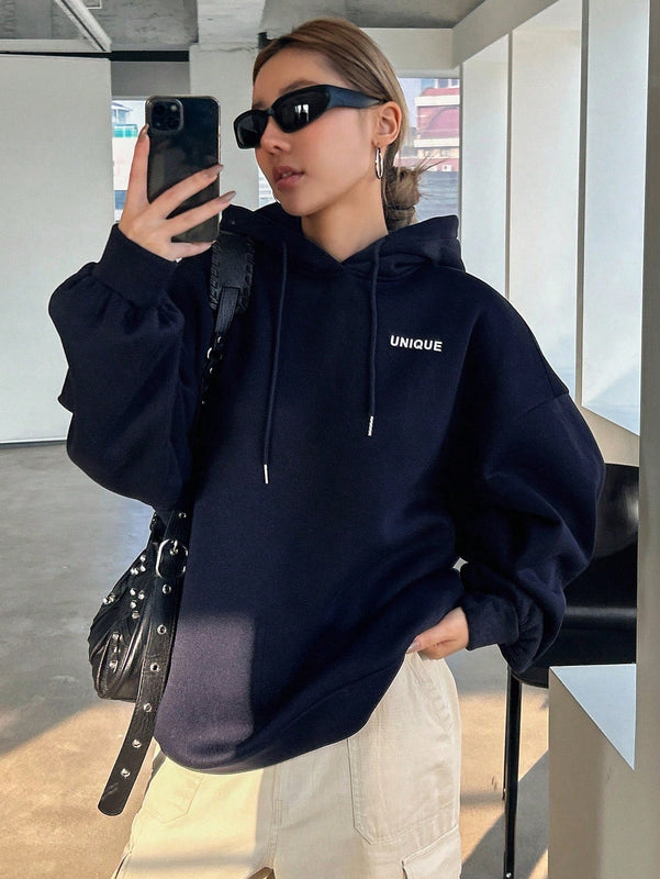 Dazy sudadera con capucha de manga larga con estampado de letras minimalista, uso diario informal