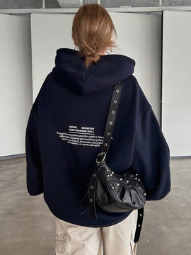 Dazy sudadera con capucha de manga larga con estampado de letras minimalista, uso diario informal