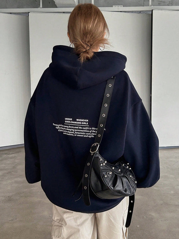 Dazy sudadera con capucha de manga larga con estampado de letras minimalista, uso diario informal
