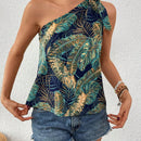 VCAY Camisa De Hombro Frio Con Estampado De Hojas Para Mujer