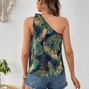 VCAY Camisa De Hombro Frio Con Estampado De Hojas Para Mujer