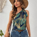 VCAY Camisa De Hombro Frio Con Estampado De Hojas Para Mujer