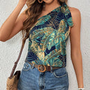VCAY Camisa De Hombro Frio Con Estampado De Hojas Para Mujer