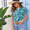 VCAY Camisa De Manga Abullonada Con Estampado Tropical Para Mujer Para Vacaciones