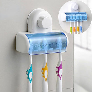Portacepillos de dientes con ventosa, organizador de baño con tapa, accesorio para baño montado en la pared, 1 unidad