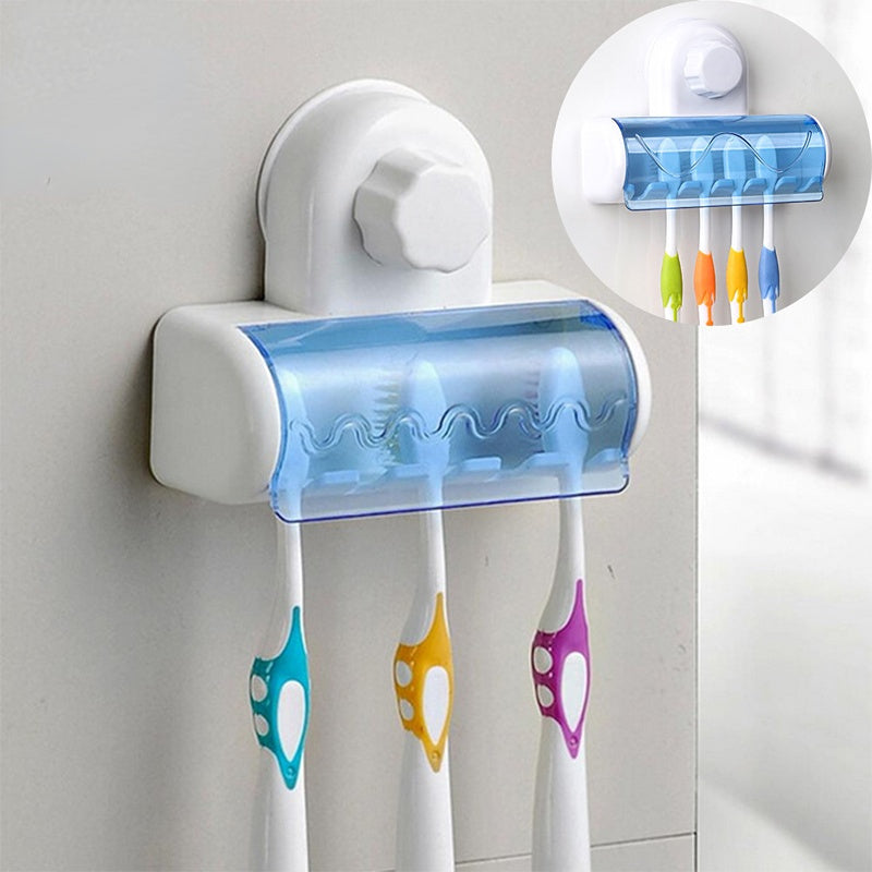 Portacepillos de dientes con ventosa, organizador de baño con tapa, accesorio para baño montado en la pared, 1 unidad