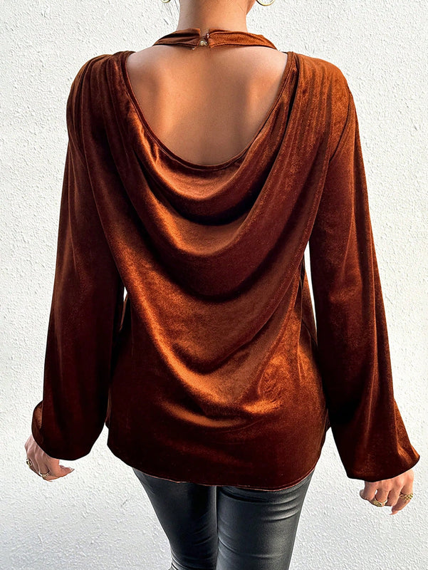 Prive Blusa De Manga Larga Con Manga De Farol Y Espalda Abierta En Color Solido Para Mujer